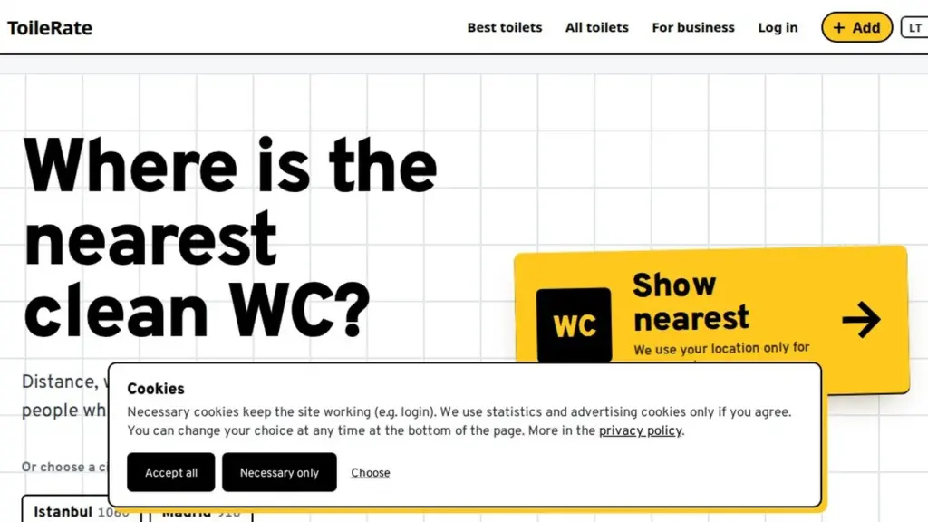 Toilerate: kur atrast tuvāko tīro WC ceļojuma laikā?